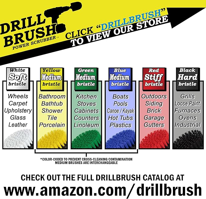 Bathroom Accessories - Cleaning Supplies - Drill Brush Shower Cleaner - Bathtub - Bath Mat - Sink - Bidet - Grout Cleaner - Shower Door - Scrub Brush - Carpet - Tile - Flooring - Tub Cleaning Brushes
