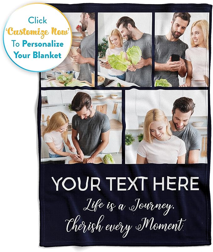 Ships Next Day, Custom Blanket with Picture and Text - Printed in USA, Personalized Photo Blanket with Text (Sherpa 50x60)