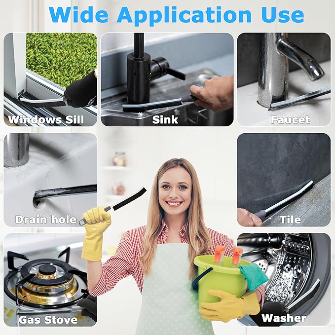 2Pcs Crevice Cleaning Brush, Lescli Hard Bristle Multi-Purpose Cleaning Tools, 2025 New Ergonomic Right Hand Handle Design Grout Brush, Small Cleaning Brush for Household Use Kitchen Bathroom Toilet