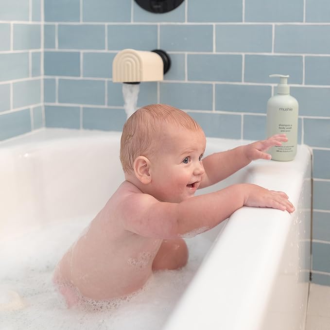 mushie Bath Spout Cover | Soft Silicone Bathtub Faucet Safety Guard for Kids | Universal Fit (Rose)