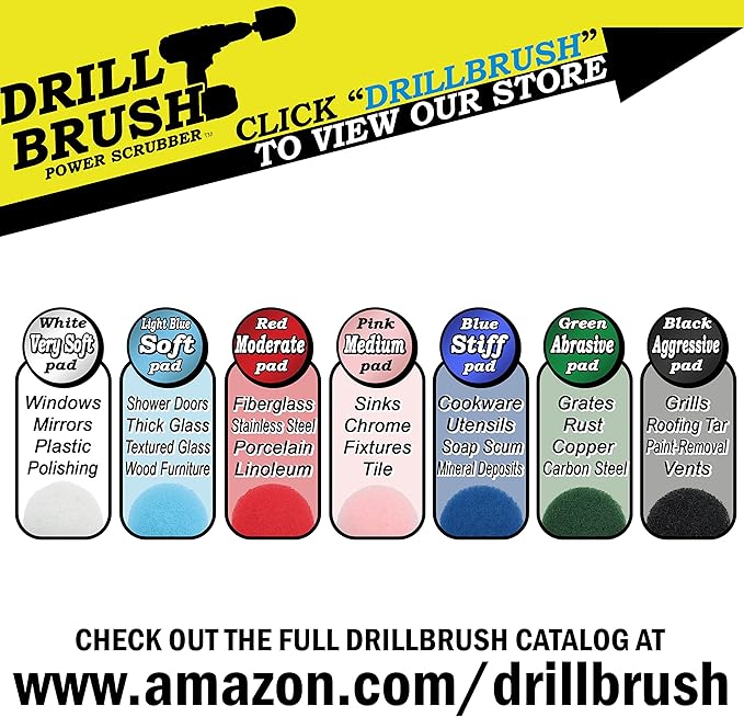 Bathroom - Cleaning Supplies - Drill Brush Power Scrubber Pads - Shower Cleaner - Bathtub - Bath Mat - Bathroom Sink - Tile Cleaner - Baseboard Cleaner - Vinyl Flooring - Hard Water Stain Remover