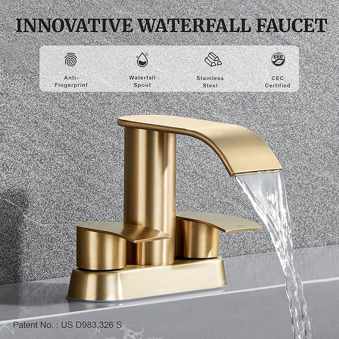 Ultimate Unicorn Bathroom Faucet for Sink Champagne Brown, 4 Inch Bathroom Faucet for 3 Hole or 2 Hole, 2 Handle Waterfall Faucets with Pop up Drain, Centerset Faucets for RV Counter