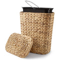 4 GALLONS Wicker Waste Basket - Wicker Trash Can with Lid - Water Hyacinth Bathroom Garbage Can with a Lid - Bathroom Trash Can Boho Style - Removable Liner, Iron Frame (Natural, 4 Gallons)