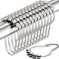 Shower Curtain Hooks Rust Proof (Set of 12) - Stainless Steel Shower Curtain Rings - Anti Slip Roller Balls for Easy Glide (Secure Lock Hooks, Polished Nickel)