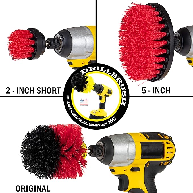 Outdoor Cleaning Supplies - Red Stiff Nylon Bristle Outdoor Scrubbing Kit - Fountain Scrub Brush - Concrete Scrubber Brush - Stone Stain Cleaning Tools - Brick Brushes - Patio Scrubber - Clean Deck