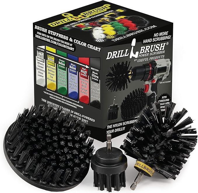 Industrial Electric Spin Scrubber - Household Cleaning Electric Scrub Brush - Ultra Stiff BBQ Grill Brush - Griddle Cleaning Kit - No Wire Nylon Bristles - Oil Stains, Rust, Loose Paint on Concrete