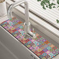 Faucet Draining Mat For Kitchen Sink Mexican Tiles Diatom Mud Absorbent Drain Pad For Bathroom Kitchen Sink Splash Guard Drying Mat 5.5"×24"