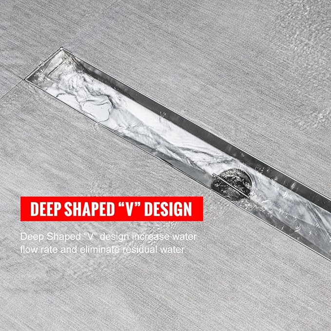 SaniteModar Linear Shower Drain,Linear Drain 28 inch with Removable Square Hole Panel, AISI304 Brushed Stainless Steel Shower Floor Linear Drain with Adjustable Feet and Hair Catcher