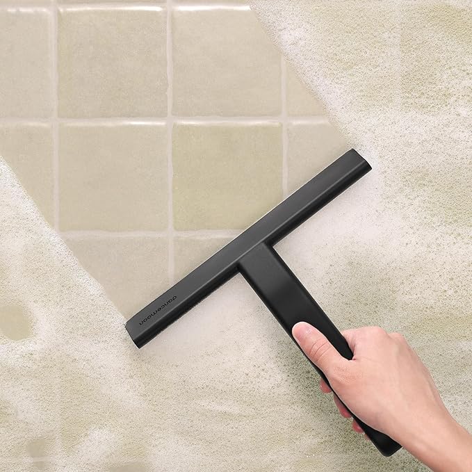 dancemoon JustHang Shower Squeegee for Glass Doors, All-One-Piece Silicone with Built-in Hook Design for Easy Hanging, Household Window Mirror Squeegee for Bathroom, Glass, Kitchen, Tile Wall, Car