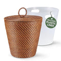 3 Gallon Rattan Trash Can with Lid and Liner - Wicker Trash Can for Bathroom, Bedroom, Kitchen, Living Room