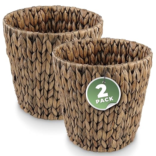 2-Pack Wicker Trash Can for Bathroom - Wicker Waste Basket for Bedroom, Office - Rattan Trash Can - Decorative Waste Basket (Espresso, 3 Gallons)