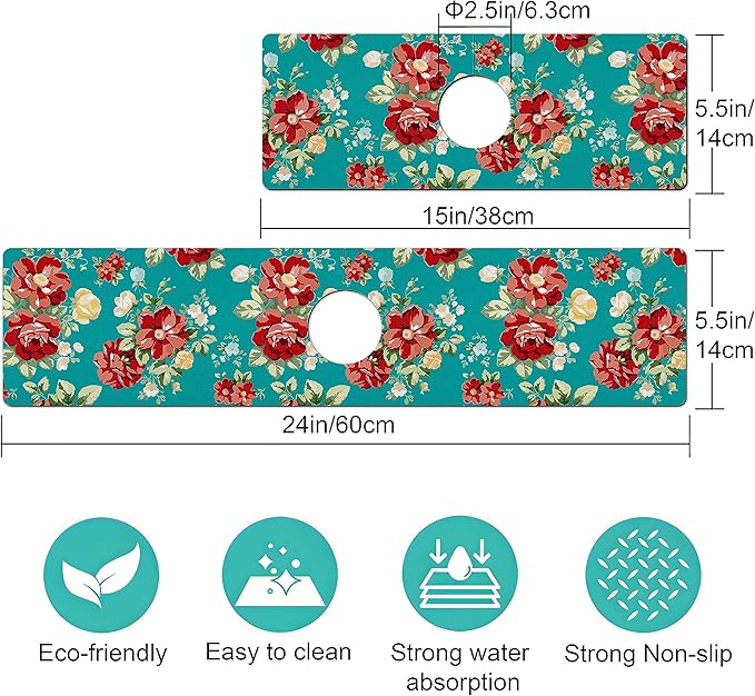 Kitchen Sink Splash Guard Faucet Mat -2 PC Super Absorbent Fast Drying Mat Sink Gadgets-Splash Guard Behind Faucet Drip Catcher for Kitchen, Bathroom,Sink Mat, Dish Drying Mat, Bathroom(15" X 5.5" )