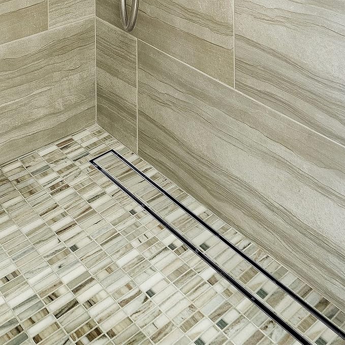 Neodrain 48-Inch Linear Shower Drain with Tile Insert Grate,Brushed 304 Stainless Steel Rectangle Shower Floor Drain, Linear Drain with Leveling Feet, Hair Strainer