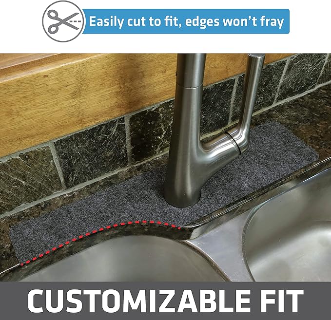 Drymate Faucet Splash Guard Mat for Kitchen & Bathroom Sink, Thin Countertop Drip Protector Drying Pad, Absorbent, Waterproof, Washable (USA Made) (18" W x 4.33" L x 0.13" H With Pre-Cut 2.5" Hole)