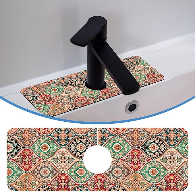 Faucet Mat Splash Guard Boho Rug, Soft Diatom Mud Material, Strong Water Absorption, Non-slip,Easy to Clean for Bathroom, Kitchen 15"X5.5"