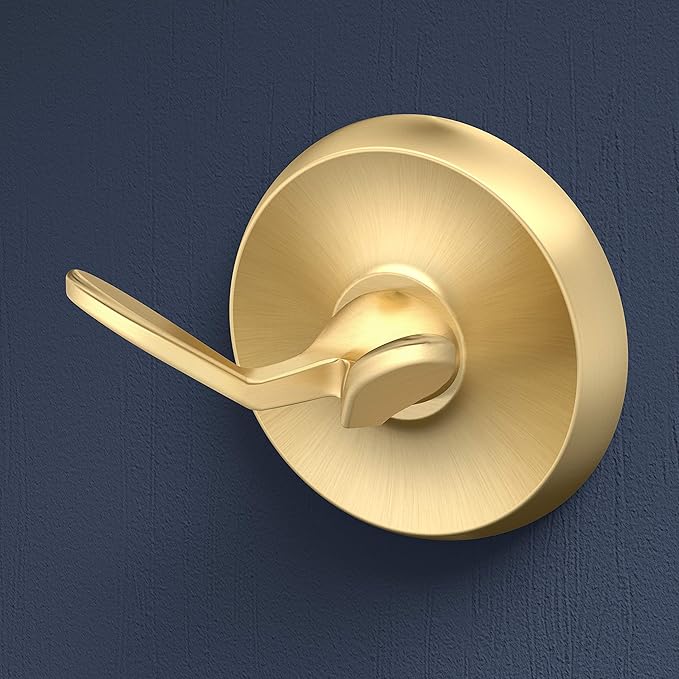 Gatco 5056 Designer II Robe Hook, Brushed Brass/Wall Mounted Double Robe and Towel Hook for Bathroom