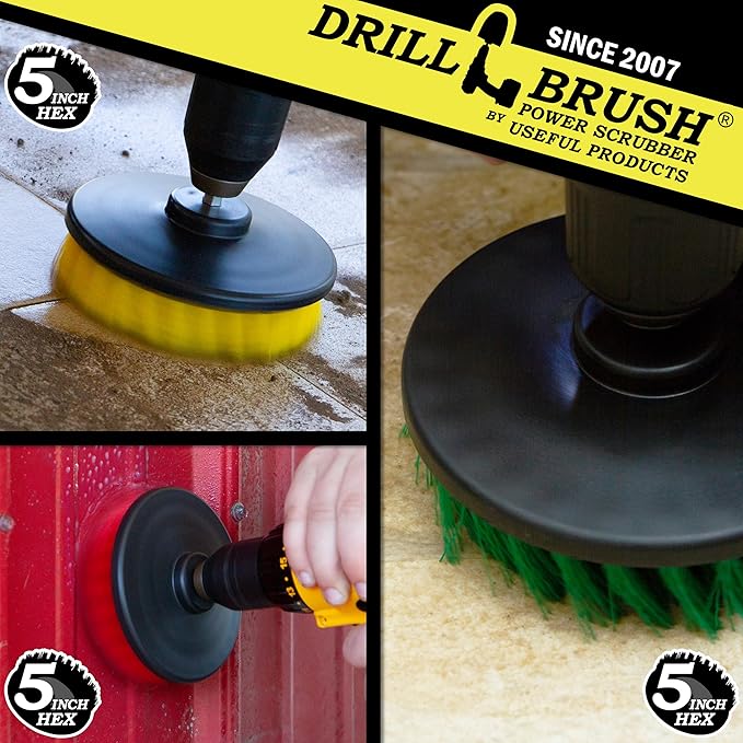 Drill Brush - Bathroom Accessories - Shower Cleaner - Large Spin Brush Multi-Purpose Cleaning Kit - Deck Brush - Bird Bath - Kitchen Tools - soap scum, Hard Water, Mineral deposits, Calcium, Rust