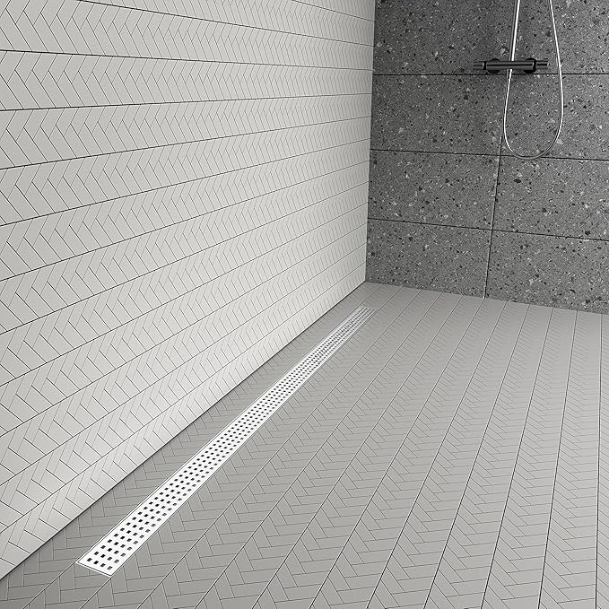 304 Stainless Steel Shower Drain, Removable Grate & Hair Catcher Bathroom Floor Drain with Waterproof Design for Tile Floor, CUPC Compliant (Punch, 60 Inch)