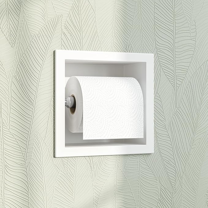 Toilet Paper Holder, SUS 304 Stainless Steel Recessed Toilet Paper Holder Built-in, in Wall Toilet Paper Wall Holder for Bathroom, Matte White