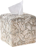 Tropical Leaves Vintage Wood Carved Square Tissue Box Cover Decorative,Tissue Box Holder, Facial Paper Holder for Bathroom Vanity Countertop, Bedroom Night Stand,Office and End Table, Rustic White