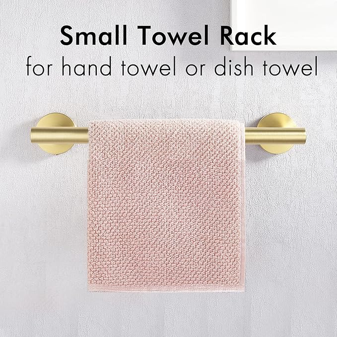 KES 9.6 Inches Hand Towel Bar Bathroom Towel Holder Kitchen Dish Cloths Hanger SUS304 Stainless Steel RUSTPROOF Wall Mount Brushed Gold, Total Length 12 Inch, A2000S30-BZ