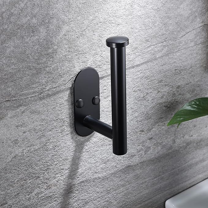 YIGII Adhesive Toilet Paper Holder - Self Adhesive Black Toilet Paper Roll Holder Wall Mount for Bathroom and Kitchen, SUS-304 Stainless Steel