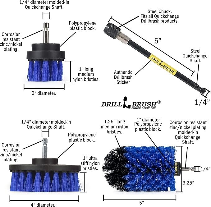 7 Piece Drillbrush Bundle - Kitchen Cleaning Brush Drill Attachments - Pool Cleaning Brush - Extension Attachment for Drill - Aquarium Cleaning - Oven Cleaner - Tile - Grout