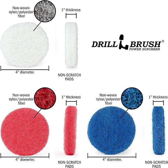 Drillbrush - Drill Scrub Brush Attachment - Brush Hard Cleaning - Grill Brush and Cleaner - Powered Grill Brush - Cleaning Tools - Drill Brush Bathroom Cleaner Pads - Bathroom Shower Cleaner