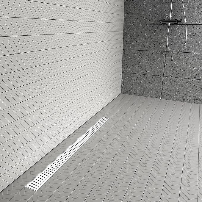 304 Stainless Steel Shower Drain, Removable Grate & Hair Catcher Bathroom Floor Drain with Waterproof Design for Tile Floor, CUPC Compliant (Punch, 40 Inch)