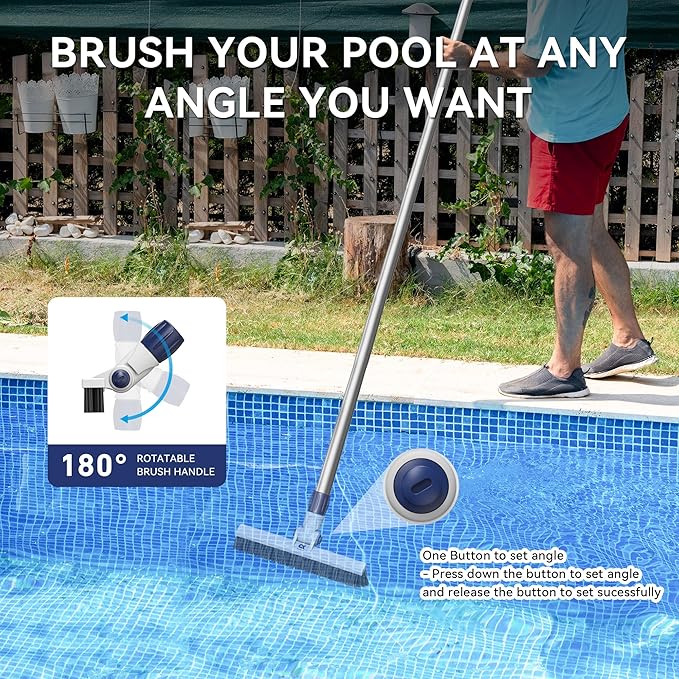 12" Pool Brush Head Cleaning Pool Wall &Waterline Tiles & Steps, Premium PP Bristles Pool Scrub Brushes for Small Inground Pools & Above-Ground Pools Spa Bathroom Hot Tub Fit Standard Pool Pole