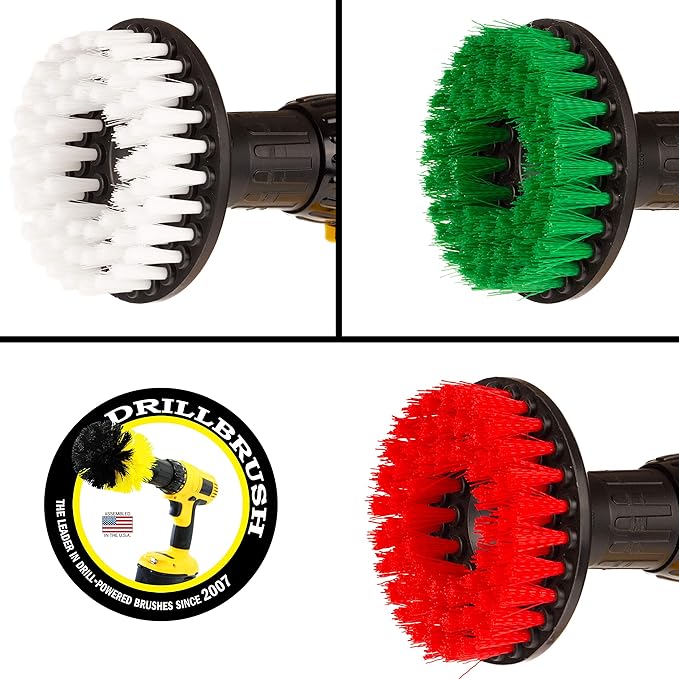 Cleaning Supplies - Drill Brush - 5 Inch Large Spin Brush Kit - Stiff, Medium, and Soft Power Scrubbers - Kitchen Accessories - Clean Stove, Oven Rack, Sink, Baseboard - Algae, Mold, Mildew, and Moss