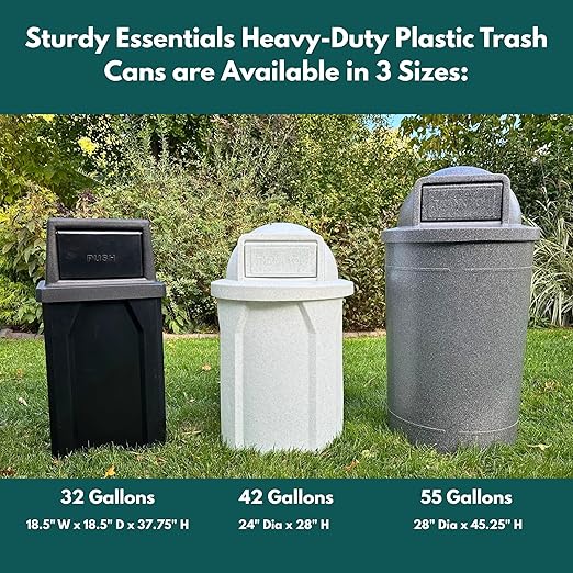 Campus Collection 32 Gallon Square 100% Recycled Plastic Heavy Duty Indoor or Outdoor Commercial Trash Can with Push Lid | Great for Schools and Businesses - Green