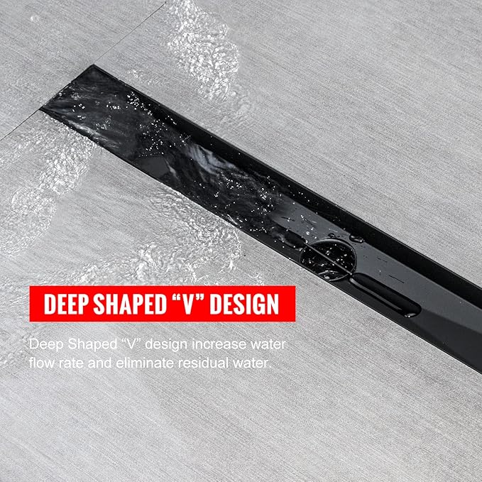 SaniteModar Linear Shower Drain, Matte Black Shower Drain 24 inch with Removable Grate,Brushed 304 Stainless Steel Shower Drain Include Hair Strainer,Adjustable Leveling Feet