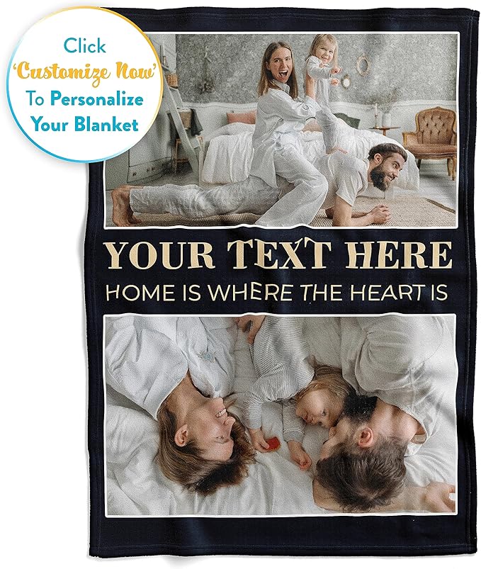 Ships Next Day, Custom Blanket with Picture and Text - Printed in USA, Personalized Photo Blanket with Text (Fleece 96x120)