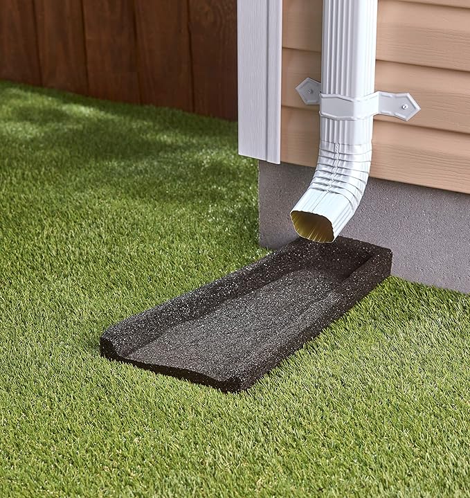 Rubberific Premium Rubber Downspout Splash Block Rain Guard Stone Textured Drain Extender (Black)