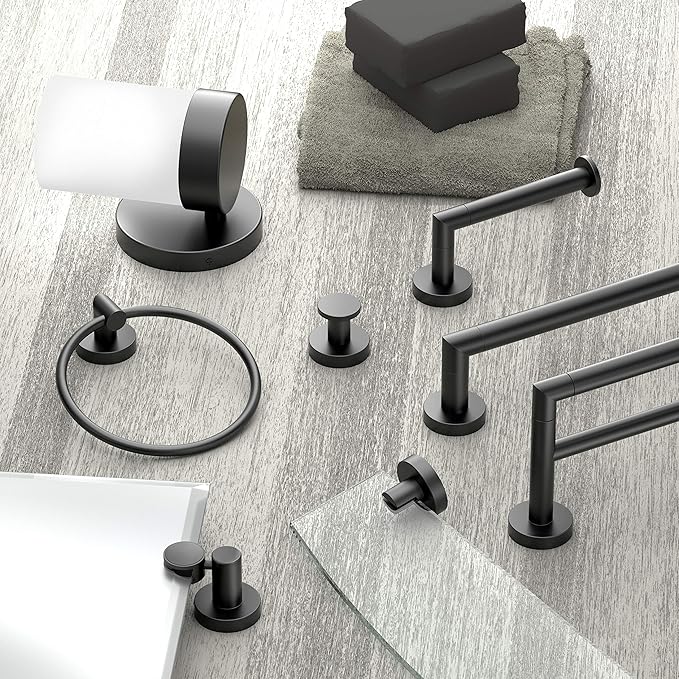 Gatco 4635MX Glam Robe Hook, Matte Black / Wall Mounted 2" Robe and Towel Hook for Bathroom