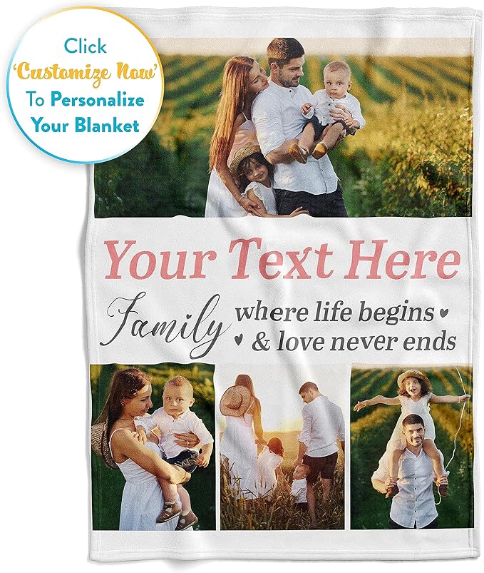Ships Next Day, Custom Blanket with Picture and Text - Printed in USA, Personalized Photo Blanket with Text (Fleece 30x40)