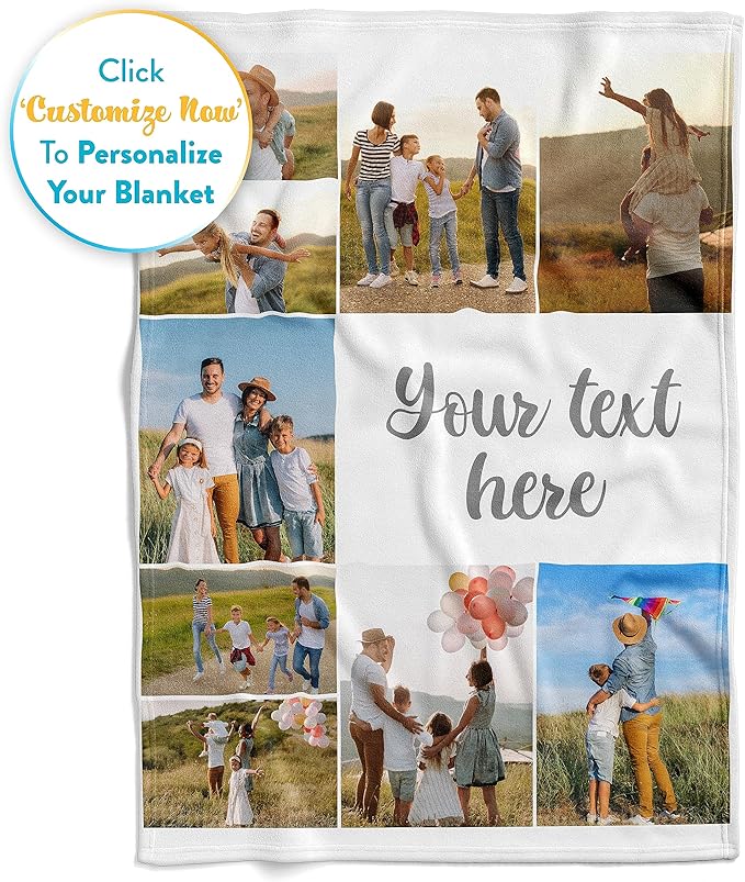 Ships Next Day, Custom Blanket with Picture and Text - Printed in USA, Personalized Photo Blanket with Text (Fleece 50x60)