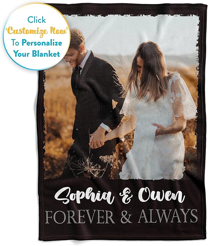 Ships Next Day, Custom Blanket with Picture and Text - Printed in USA, Personalized Photo Blanket with Text (Sherpa 60x80)