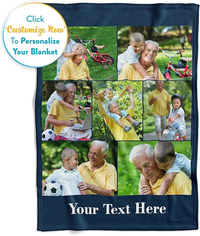 Ships Next Day, Custom Blanket with Picture and Text - Printed in USA, Personalized Photo Blanket with Text (Fleece 30x40)