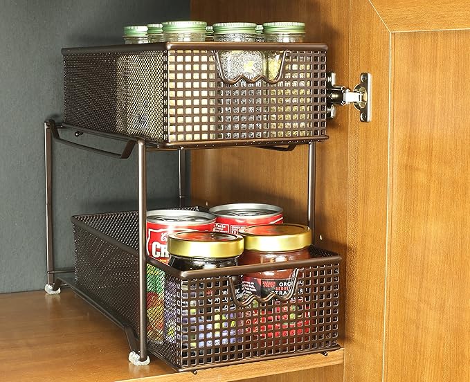 Deco Brothers 2 Tier Bathroom Storage Organizer with Pull-Out Drawer, Bronze