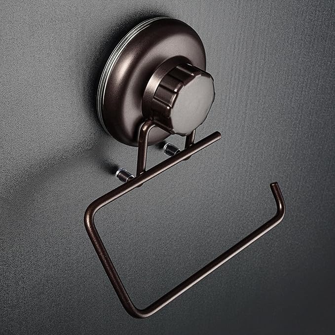 Powerful Vacuum Suction Cup Toilet Paper Holder – Wall Mount No Drilling Bathroom Stainless Steel Tissue Roll Dispenser – Adhesive 3M Stick Disc Included (Bronze)
