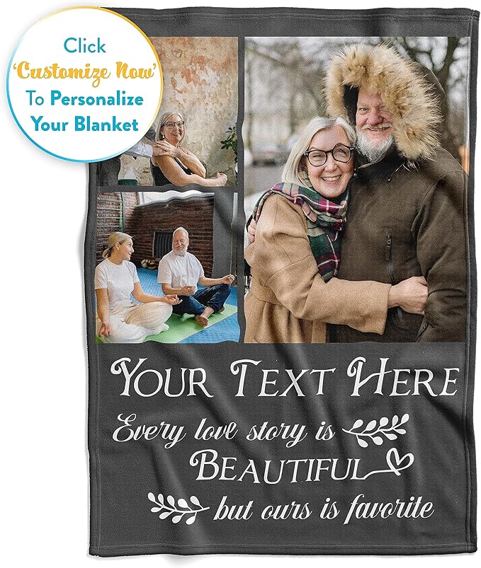 Ships Next Day, Custom Blanket with Picture and Text - Printed in USA, Personalized Photo Blanket with Text (Fleece 30x40)