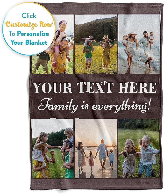 Ships Next Day, Custom Blanket with Picture and Text - Printed in USA, Personalized Photo Blanket with Text (Fleece 96x120)