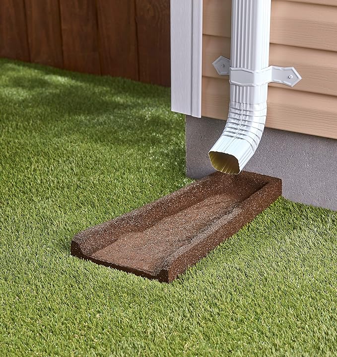 Rubberific 2 Pack Premium Rubber Downspout Splash Block, Rain Guard, Stone Textured Drain Extender (Brown)