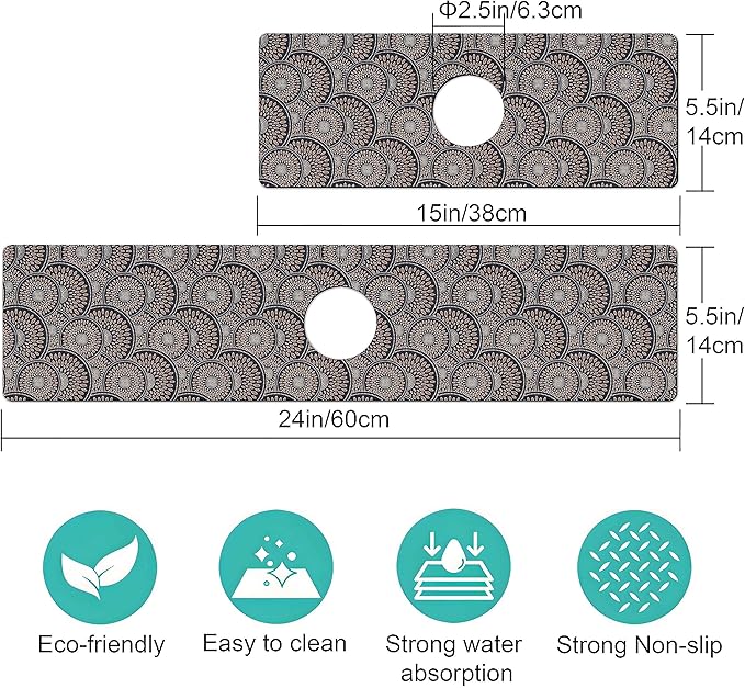 Kitchen Sink Splash Guard Faucet Mat -2 PC Super Absorbent Fast Drying Mat Sink Gadgets-Splash Guard Behind Faucet Drip Catcher for Kitchen(15" X 5.5" )