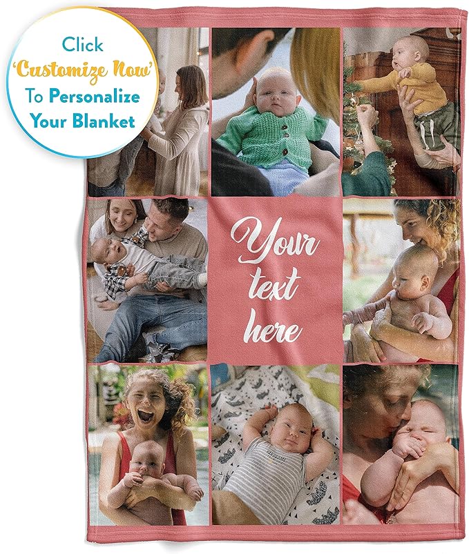 Ships Next Day, Custom Blanket with Picture and Text - Printed in USA, Personalized Photo Blanket with Text (Fleece 60x80)