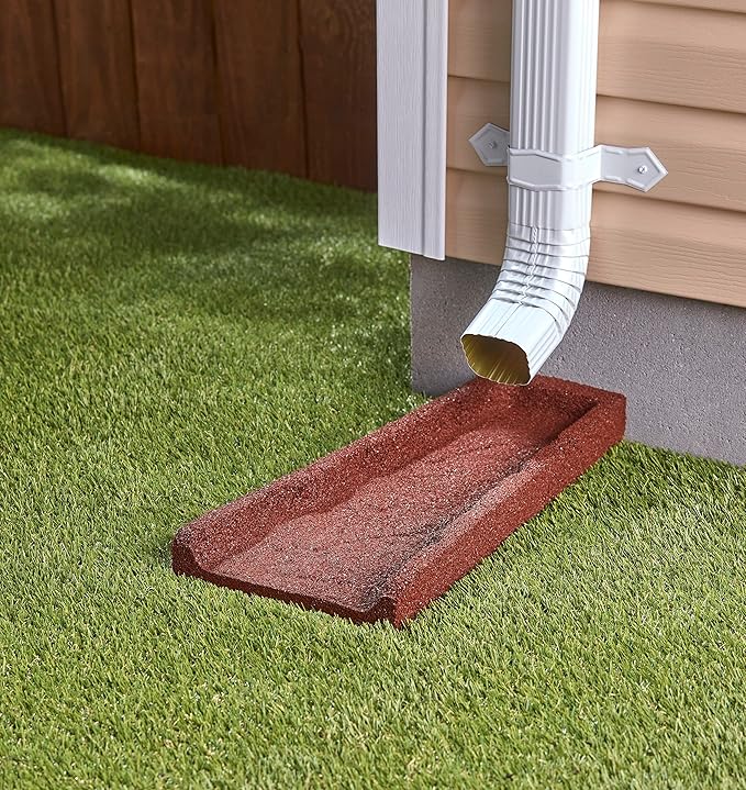 Rubberific 2 Pack Premium Rubber Downspout Splash Block, Rain Guard, Stone Textured Drain Extender (Red)