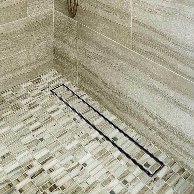 Neodrain 18-Inch Linear Shower Drain with Tile Insert Grate,Brushed 304 Stainless Steel Rectangle Shower Floor Drain, Floor Shower Drain